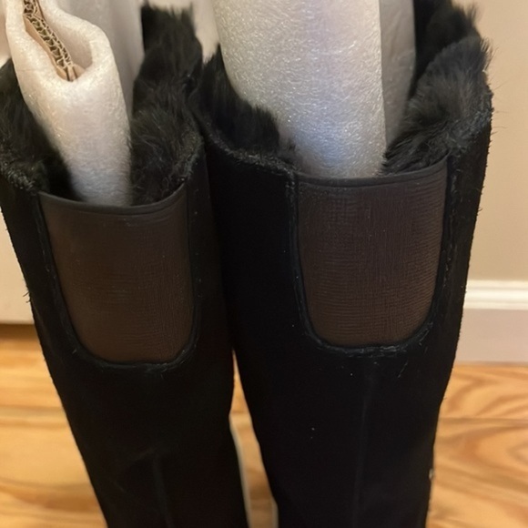 J Slides Antonia Black Suede faux Fur Boots Sz 10 - Picture 13 of 15